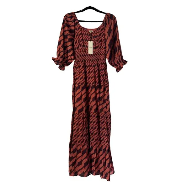 NWT Anthropologie Du Paradis Print Maxi Dress 3/4 Sleeves Smocked Waist, Size XS - Picture 1 of 7